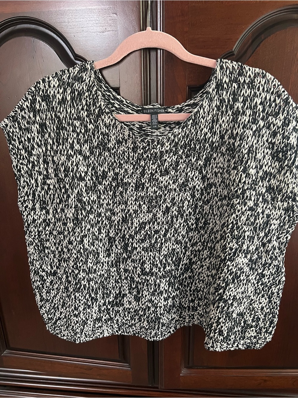 Eileen Fisher Black and White Marled Knit Top